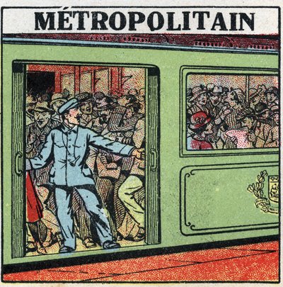 इलेक्ट्रिक ट्राम: पेरिस में मेट्रोपॉलिटन में यात्रियों की भीड़। 1925 से बेनामी चित्रण। निजी संग्रह। द्वारा अनाम अनाम