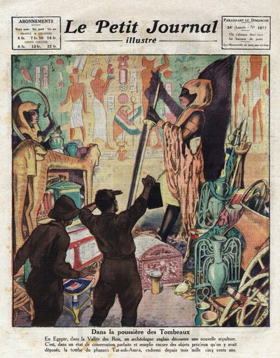 नवंबर 1922 में, अंग्रेजी मिस्रविद् हॉवर्ड कार्टर और लॉर्ड कार्नरवोन ने पहली बार फिरौन तूतनखामुन के मकबरे में प्रवेश किया- "ले पेटिट जर्नल" से चित्रण 11/02/1923 (उत्कीर्णन) द्वारा अनाम अनाम