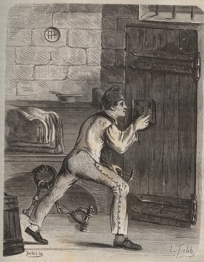 Le forcat Blouet - पियरे ज़ैकोन द्वारा (1817-1895) (कोलोनिया पेनेल - दंड कॉलोनी) निजी संग्रह द्वारा "हिस्टोइरे डेस बैगनेस डेपुइस लेउर क्रिएशन ए नोज जर्स" (1877) में उत्कीर्णन द्वारा अनाम अनाम