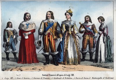 लुई XIII - ऑस्ट्रिया की ऐनी (1601-1666) (ऑस्ट्रिया की ऐनी) - फ्रांस के गैस्टन (गैस्टन, ऑरलियन्स के ड्यूक) - आर्मंड जीन डु प्लेसिस, कार्डिनल डी रिशेल्यू - हेनरी II डी गुइज़ (हेनरी II, ड्यूक ऑफ गुइज़) - ऐनी-मैरी बुड्स डी गेब्रिएंट - "" Usi e . से उ द्वारा अनाम अनाम