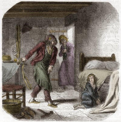 मंदिर में लुई XVII (1785-1795), अपने भू-निर्माता शूमेकर एंटोनी साइमन के साथ - अल्फोंस डी लैमार्टाइन (1790-1869) 1865-1866 द्वारा "हिस्टोइरे डेस गिरोंडिन्स" में उत्कीर्णन - निजी संग्रह द्वारा अनाम अनाम