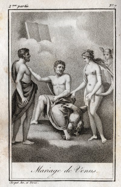 मंगल और शुक्र का विवाह। चार्ल्स अल्बर्ट डेमोस्टियर (1760-1801) द्वारा "लेट्रेस ए एमिली सुर ला मिथोलॉजी" में 1819 से उत्कीर्ण। निजि संग्रह। द्वारा अनाम अनाम