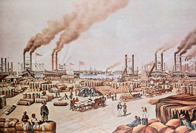 न्यू ऑरलियन्स हार्बर व्हार्फ (संयुक्त राज्य अमेरिका): कपास लोड हो रहा है। 1876. निजी संग्रह। द्वारा अनाम अनाम