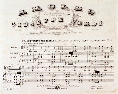 अरोल्डो ओपेरा के संगीत स्कोर का पेज Giuseppe Verdi . द्वारा द्वारा अनाम अनाम