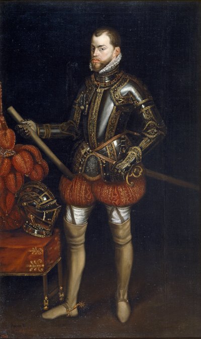 फिलिप II roi d'espagne - सेंट क्वेंटिन पर एनोनिमस की लड़ाई से कवच में फिलिप II (1527-1598) का पोर्ट्रेट, 17 वीं शताब्दी की शुरुआत में। - कैनवास पर तेल, 207x123 - म्यूजियो डेल प्राडो, मैड्रिड द्वारा अनाम अनाम