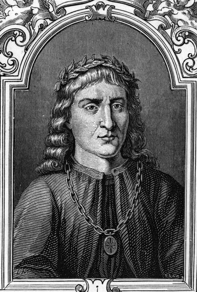 एंड्रिया मेंटेग्ना का पोर्ट्रेट (1431-1506) इतालवी चित्रकार। आर्मंडौड द्वारा "" यूरोप की दीर्घाओं - इटली "" में 1859 की उत्कीर्णन। निजि संग्रह। द्वारा अनाम अनाम