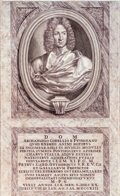 आर्कान्जेलो कोरेली (1653-1713) का पोर्ट्रेट इतालवी संगीतकार और वायलिन वादक उत्कीर्णन। १८वीं सदी के मिलानी निजी संग्रह द्वारा अनाम अनाम