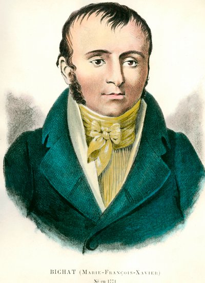 फ्रेंकोइस जेवियर बिचैट (1771-1802) फ्रांसीसी चिकित्सक का पोर्ट्रेट। 19वीं सदी की नक्काशी। निजि संग्रह द्वारा अनाम अनाम
