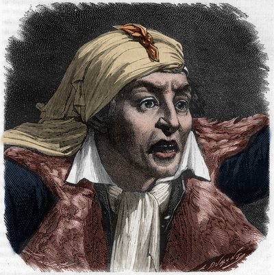 मराट का पोर्ट्रेट (1743-1793) - जीन-पॉल (जीन पॉल) मराट (1743-1793) राजनेता, फ्रांसीसी पत्रकार का चित्र - अल्फोंस डी लैमार्टिन (1790-1869) 1865-1866 द्वारा "हिस्टोइरे डेस गिरोंडिन्स" में उत्कीर्णन - निजी संग्रह द्वारा अनाम अनाम