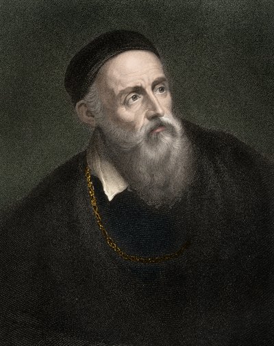 टिटियन का पोर्ट्रेट (1490-1576), टिज़ियानो वेसेलियो, विनीशियन चित्रकार, द्वारा अनाम अनाम