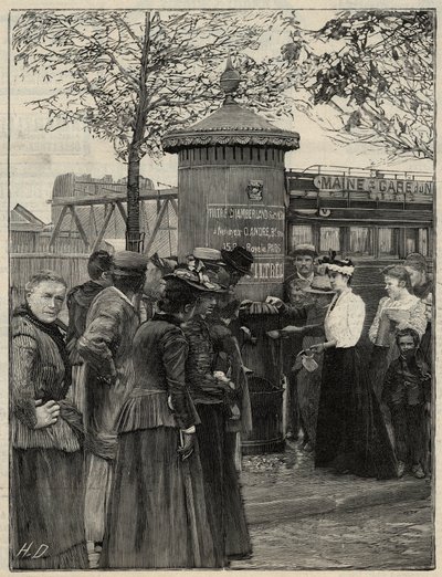 सार्वजनिक स्वच्छता: पेरिस के निवासी 15वें arrondissement में स्थापित फिल्टर पानी के फव्वारे में से एक का उपयोग करते हैं। इन फव्वारों में चेम्बरलैंड पाश्चर सिस्टम फिल्टर है। 1892 के "ले मोंडे इलस्ट्री" में उत्कीर्णन। निजी संग्रह। द्वारा अनाम अनाम