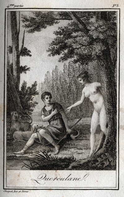 QUERCULANES, अप्सराएँ, चैनल रक्षक। चार्ल्स अल्बर्ट डेमोस्टियर (1760-1801) द्वारा "लेट्रेस ए एमिली सुर ला मिथोलॉजी" में 1819 से उत्कीर्ण। निजि संग्रह। द्वारा अनाम अनाम