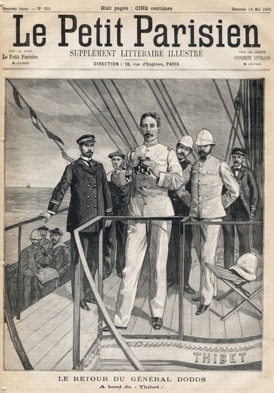 तिब्बत पर दाहोमेट अभियान से जनरल अल्फ्रेड डोड्स (1842-1922) की वापसी। 14/05/1893 को "ले पेटिट पेरिसियन" समाचार पत्र में से एक। द्वारा अनाम अनाम