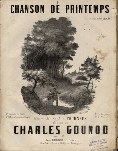 चार्ल्स GOUNOD द्वारा यूजीन TOURNEUX संगीत द्वारा "" चैनसन डे प्रिंटेम्प्स "" गीत के लिए शीट संगीत। निजि संग्रह। द्वारा अनाम अनाम