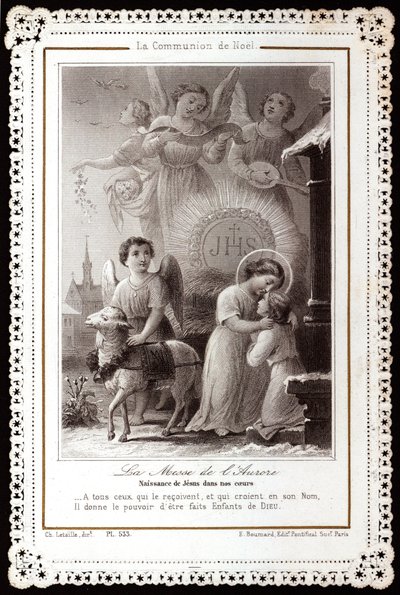 क्रिसमस भोज। भोर का द्रव्यमान। हमारे दिलों में यीशु का जन्म पवित्र छवि। डेंटेली पोस्टकार्ड। निजि संग्रह द्वारा अनाम अनाम