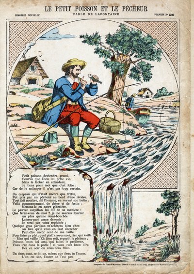 छोटी मछली और मछुआरे। जीन डे ला फॉन्टेन (लाफोंटेन) (1621-1695) द्वारा लेस फेबल्स के लिए बेनामी चित्रण। पोंट-ए-मूसन का चित्र, लगभग १८८०। निजी संग्रह। द्वारा अनाम अनाम