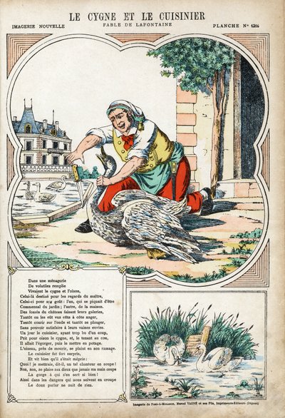 हंस और रसोइया। जीन डे ला फॉन्टेन (लाफोंटेन) (1621-1695) द्वारा लेस फेबल्स के लिए बेनामी चित्रण। पोंट-ए-मूसन का चित्र, लगभग १८८०। निजी संग्रह। द्वारा अनाम अनाम