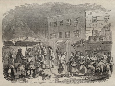19वीं सदी में बाग्ने डे रोशफोर्ट की कैंटीन। पियरे ज़ैकोन (1817-1895) (कोलोनिया पेनेल - दंड कॉलोनी) निजी संग्रह द्वारा "उनके निर्माण से लेकर आज तक दोषियों का इतिहास" (1877) में उत्कीर्णन। द्वारा अनाम अनाम