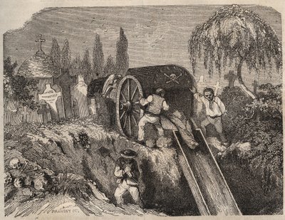19वीं सदी में ब्रेस्ट बैगन का कब्रिस्तान. पियरे ज़ैकोन (1817-1895) (कोलोनिया पेनेल - दंड कॉलोनी) द्वारा "उनके निर्माण से लेकर आज तक दोषियों का इतिहास" (1877) में उत्कीर्णन। निजि संग्रह। द्वारा अनाम अनाम