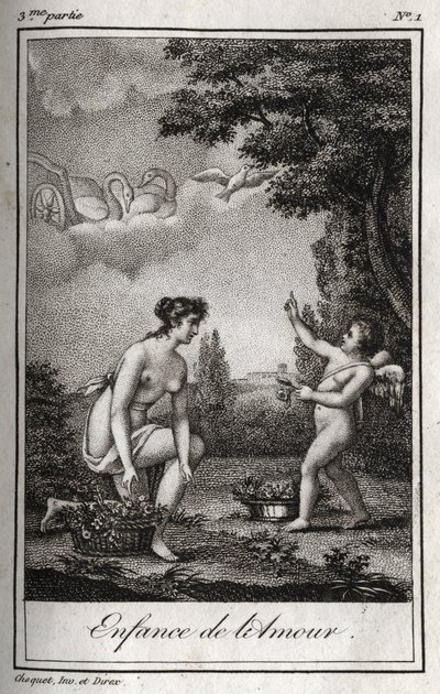 प्यार का बचपन। चार्ल्स अल्बर्ट डेमोस्टियर (1760-1801) द्वारा "लेट्रेस ए एमिली सुर ला मिथोलॉजी" में 1819 से उत्कीर्ण। निजि संग्रह। द्वारा अनाम अनाम
