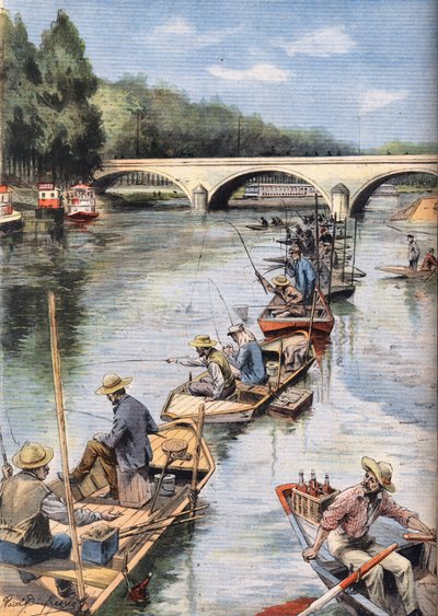 मछली पकड़ने का उद्घाटन। 21/06/1908 को समाचार पत्र "ले पेटिट पेरिसियन" से उत्कीर्णन। निजि संग्रह। द्वारा अनाम अनाम