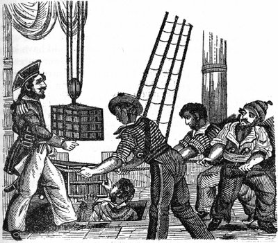 समुद्री डाकू "" लांग बेन "" जॉन एवरी (1643 में किया गया) ने अपने जहाज पर ट्रेजर (सोने और पत्थरों) के तीन बक्से लोड किए। "" समुद्री डाकू की अपनी किताब "" 1837 की उत्कीर्णन। द्वारा अनाम अनाम