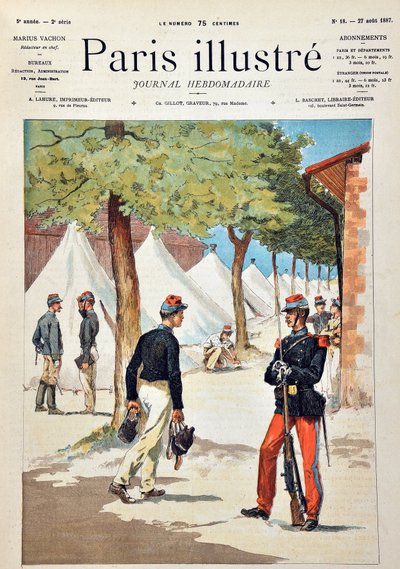 Chalons के शिविर में सेंट-साइर (सेंट साइर) के स्कूल के छात्र। 1887 से "पेरिस-इलस्ट्रस जर्नल साप्ताहिक" में उत्कीर्णन। द्वारा अनाम अनाम