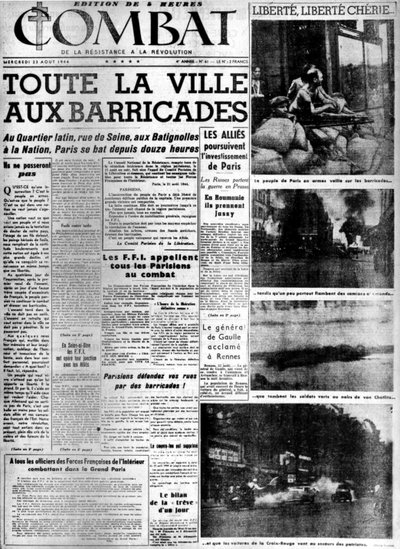 बैरिकेड्स पर पूरा शहर: पेरिस की मुक्ति - 23/08/1944 के "कॉम्बैट" में, कोल। एमडीजे बर्नार्ड। द्वारा अनाम अनाम
