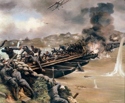 WWI: जून 1918 को पियावे नदी की लड़ाई या संक्रांति की लड़ाई या मध्य जून की लड़ाई (पेंटिंग) द्वारा अनाम अनाम