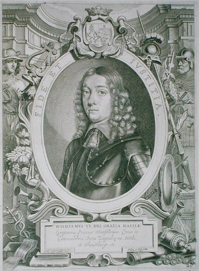 विलियम VI (1629-63) हेस्से-कैसल का लैंडग्रेव, 'पोर्ट्रेट्स डेस होम्स इलस्ट्रेस' से, टी. मैथम द्वारा उकेरा गया, 1706 में प्रकाशित हुआ (उत्कीर्णन) द्वारा एंसलमस वैन (बाद में) हुल्ले