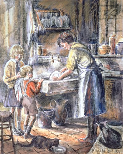 वाशिंग अप में मदद, 1975 (wc और crayon) द्वारा एंथिया डुरोस