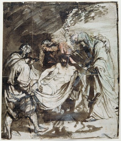 एन्टॉम्बमेंट के लिए अध्ययन, c.1617-18 (कागज पर धुलाई और गौचे के साथ चाक पर कलम और स्याही) द्वारा एंथोनी वैन डाइक