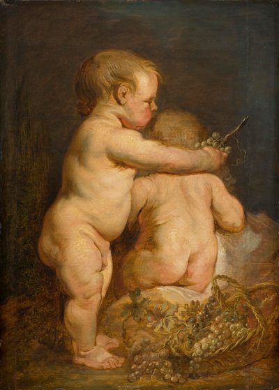 अंगूर के साथ दो नग्न बच्चे, c.1630-40 (ओक पर तेल) द्वारा एंथोनी वैन डाइक