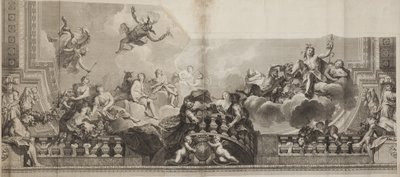 निकोलस हेनरी टारडीओ (1674-1749) द्वारा उत्कीर्ण पालिस रॉयल की भव्य गैलरी की छत के केंद्र पैनल का डिज़ाइन द्वारा एंटोनी (के बाद) कोयल