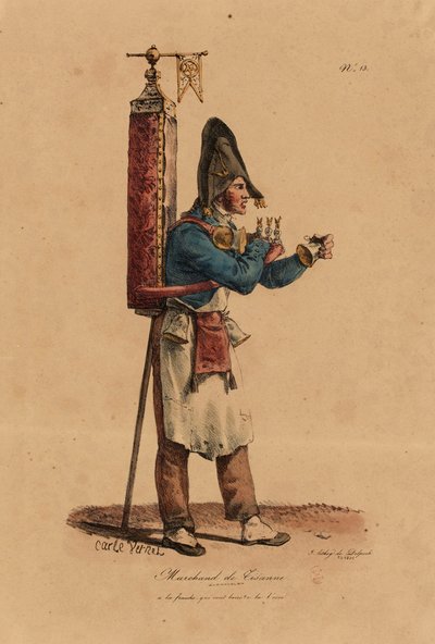 फ्रिसकोइस सेराफिन डेलपेच (1778-1825) द्वारा उत्कीर्ण द सीरीज़ ऑफ़ पेरिस सीरीज़ के नंबर 13 के टिसन सेलर द्वारा एंटोनी चार्ल्स होरेस वर्नेट