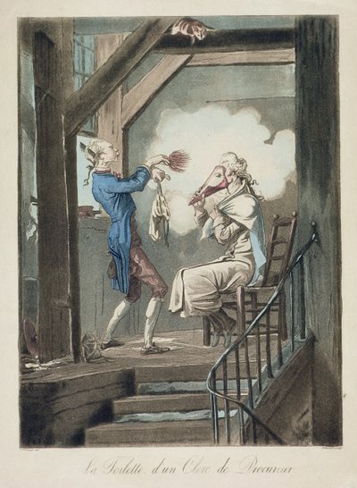 एक अटॉर्नी क्लर्क का शौचालय, फिलीबर्ट लुई देबुकोर्ट (1755-1832) द्वारा उत्कीर्ण द्वारा एंटोनी चार्ल्स होरेस वर्नेट