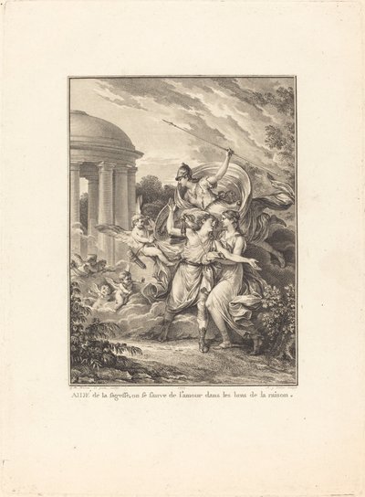 अग्रभाग: ज्ञान की सहायता से, हम प्रेम से तर्क की बाहों में भाग जाते हैं द्वारा जीन मिशेल मोरो के बाद एंटोनी जीन डुक्लोस