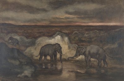 एक ताल के पास हाथी, 1810-75। द्वारा एंटोनी लुइस बेरी