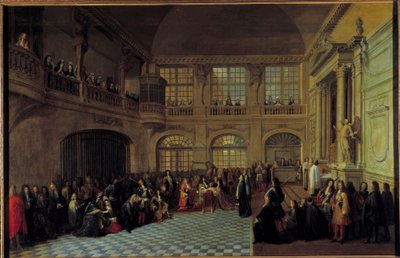 18/12/1695 को वर्साय के शैटॉ के चैपल में, नॉट्रे डेम डू मोंट कार्मेल और सेंट लाजर के पुनर्मिलन आदेशों के ग्रैंड मास्टर, मार्क्विस डी डांगेउ की शपथ प्राप्त करते हुए राजा लुई XIV। फिलिप डी कौरसिलन, मार्क्विस डी डांगेउ (1638-172 .) द्वारा एंटोनी पेज़े