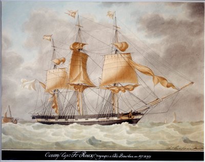 एंटोनी रॉक्स (1765-1835) 1827-1829 मार्सिले, मुसी डे ला मरीन द्वारा ल'ओसियन ट्रोइस मैट कैरेस, बॉर्बन वॉटरकलर द्वीप की यात्रा द्वारा एंटोनी रॉक्स