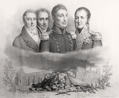 29 जुलाई 1830 की अनंतिम सरकार। एल से आर: जैक्स लाफित्ते (1767-1844), कासिमिर पेरियर (1777-1832), जनरल लाफयेते (1757-1834) और कॉम्टे इटिया मौरिस जेरार्ड (1773-1852) 1831 ( द्वारा एंटोनी मौरिन