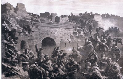 द इलस्ट्रेटेड हिस्ट्री ऑफ़ द वर्ल्ड वॉर 1914-1915 पब से कावनो में एक किले का तूफान। यूनियन बर्लागसेफेलफ्चाफ्ट द्वारा द्वारा एंटोन हॉफमैन