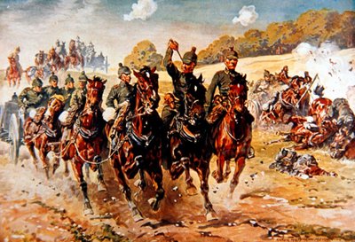 जर्मन फील्ड आर्टिलरी आग के नीचे कार्रवाई में सरपट दौड़ती है द्वारा एंटोन हॉफमन