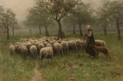 भेड़ के झुंड के साथ चरवाहा। 1870-88 के आसपास द्वारा Anton Mauve