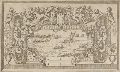 सजावटी फ्रेम के साथ लैंडस्केप, सीए। 1543. द्वारा एंटोनियो फैंटुज़ी