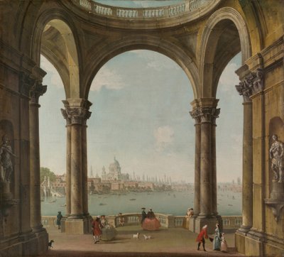 सेंट पॉल और ओल्ड लंदन ब्रिज, c.1744-48 (कैनवास पर तेल) द्वारा एंटोनियो जोली