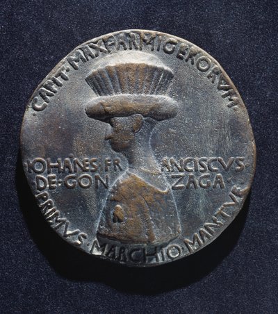 जियानफ्रांसेस्को गोंजागा (1395-1444) का कांस्य पदक, अग्रभाग, एंटोनियो डि पुसियो पिसानो द्वारा डिजाइन किया गया, जिसे पिसानेलो (1395-1455 लगभग) के रूप में जाना जाता है, व्यास 10,20 सेमी द्वारा एंटोनियो पिसानेलो