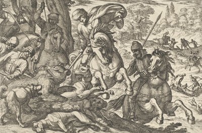 भालू का शिकार, 'हंटिंग सीन VI' से, 1609। द्वारा एंटोनियो टेम्पेस्टा