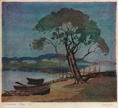 ए वाटरसाइड विलेज, c1921 द्वारा आर्चीबाल्ड बर्ट्राम वेब