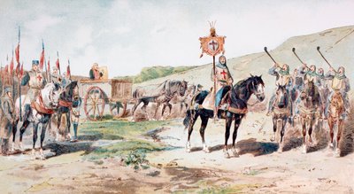 11 वीं शताब्दी में घोड़े पर सवार आपूर्ति वैगन, 1886 के साथ मार्च पर क्रूसेडर्स द्वारा आर्मंड जीन हेन्स